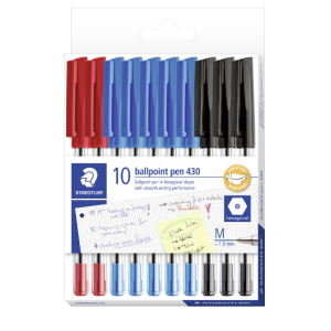 Staedtler 430 Ballpoint Pen Medium - Black, Red & Blue - Pack of 10