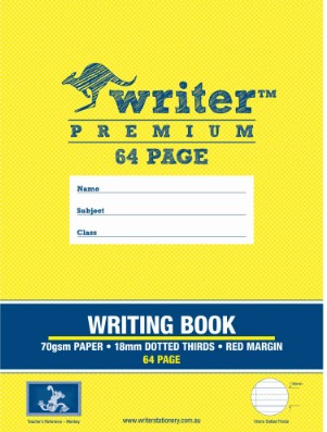 Writer Premium Writing Book 64pg 18mm dotted thirds + red margin - Monkey