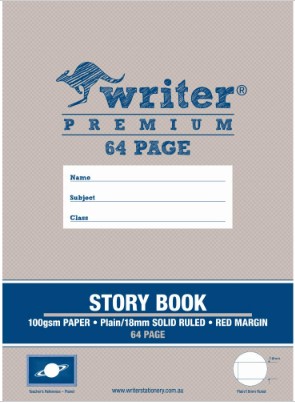 Writer Premium Story Book 64pg Top 1/2 plain - Bottom 1/2 18mm solid ruled + red margin - Planet